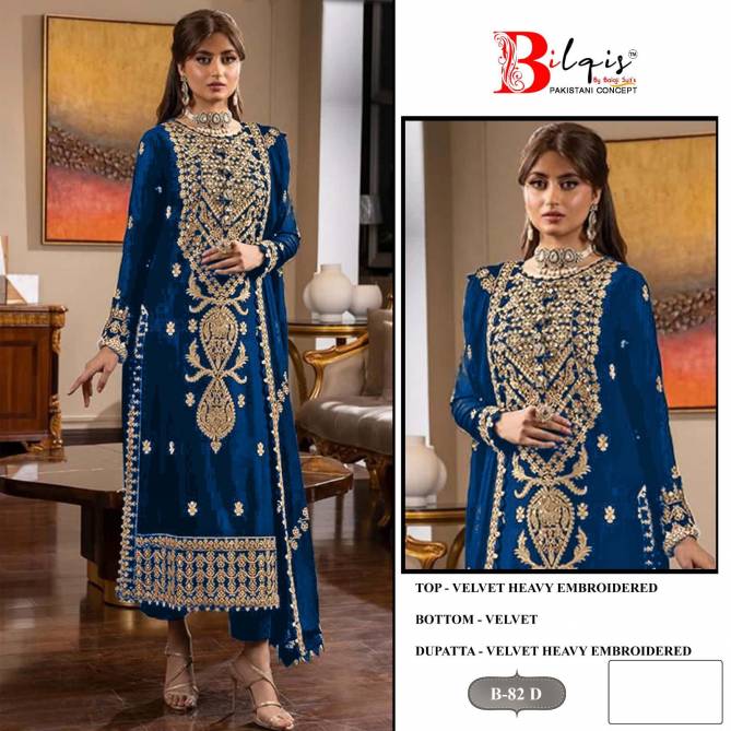 Bilqis B 82 A To D Velvet Embroidery Pakistani Suits Wholesale Market In Surat
